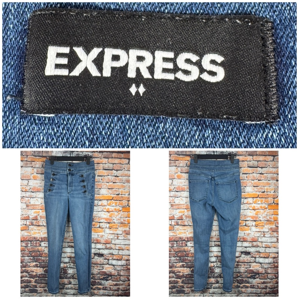 EXPRESS Women's Stretch Ankle Legging High Raise Sailor Buttons Jeans Size 2
